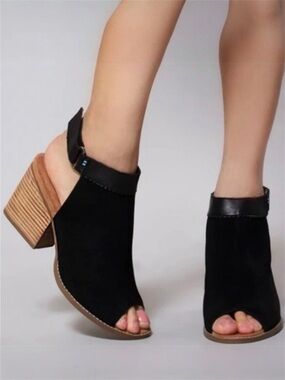 TOMS Grenada Suede Open Toe Bootie in Black Size 8-8 1/2